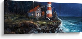 Kép - világítótorony az óceán partján, akvarell (órával) (90x30 cm)