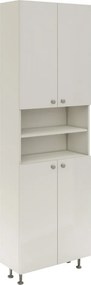 Zaria 4 ajtós fürdőszobai magasszekrény, Fényes fehér / Fehér, MDF, 60 x 27 x 190 cm