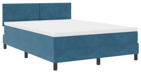 Boxspring Ágy Matrac &amp; LED Sötétkék 140x190 cm Bársony