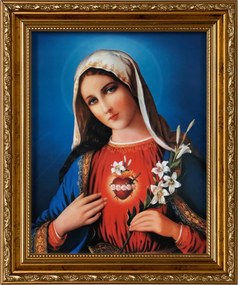 Vászonkép 31x26 Mária Szíve Arany Díszített Keret