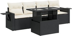 vidaXL 5 részes fekete polyrattan kerti kanapészett párnákkal