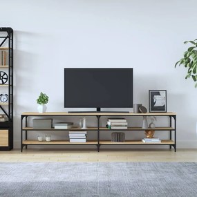 sonoma tölgyszínű szerelt fa és fém TV-szekrény 200x30x50 cm