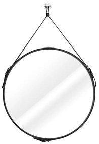ESHA fekete kerek tükör bőr fogantyúval Tükör átmérője: 40 cm