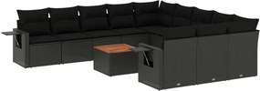 vidaXL 12 részes fekete polyrattan kerti ülőgarnitúra párnákkal