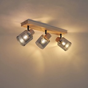 Modern spotlámpa fa füstüveggel 3-lámpás forgatható és dönthető - Gracy