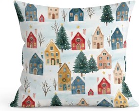 Pamut párnahuzat WINTER VILLAGE 45x45 cm, színes