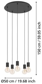 Eglo 390267 - Csillár zsinóron HUEBRO 5xE27/40W/230V fekete