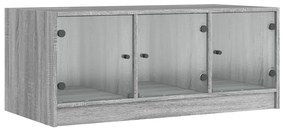 Szürke sonoma színű dohányzóasztal üvegajtókkal 102x50x42 cm