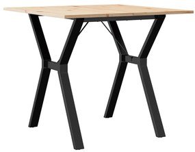 tömör fenyőfa és acél étkezőasztal Y-vázzal 80x80x75 cm