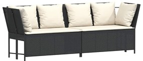 Fekete polyrattan kerti kanapé párnákkal