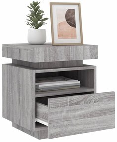 2 db szürke sonoma éjjeliszekrény LED-fényekkel 40x39x48,5 cm