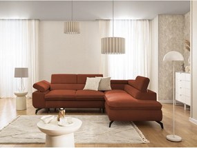 Terrakotta színű zsenília sarokkanapé (jobb oldali-L alakú) Marbeya – Ropez