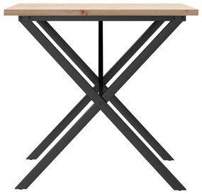 Tömör fenyőfa és acél étkezőasztal X-vázzal 90x90x75,5 cm