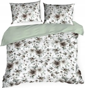 Szatén ágyneműhuzat 160x200 Spring fehér acél virágok