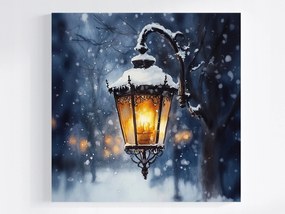 Vászonkép Canvas Utcai Lámpa Tél Hó Vintage Fény 40x40
