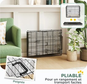 PawHut Kutyaketrec, Összecsukható Kutyaszállító Szekrény 2 Ajtóval, Leválasztható Tálca, Mosásra Alkalmas Puha Párna, Acélvázzal, 76 x 53 x 60 cm, Fek