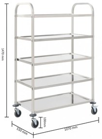 vidaXL 5 szintes rozsdamentes acél zsúrkocsi 107 x 55 x 147 cm