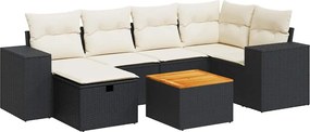 vidaXL 7 részes fekete polyrattan kerti ülőgarnitúra párnával