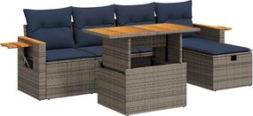 vidaXL 6 részes szürke polyrattan akácfa kerti ülőgarnitúra párnákkal