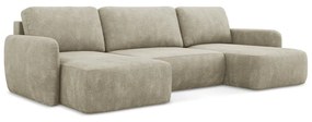 Bézs zsenília kinyitható-tárolóhelyes sarokkanapé (U alakú) Lilo – Makamii