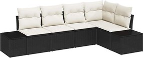 vidaXL Kerti Kanapé Szett 5 pcs Fekete polirattan