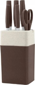 Home Elements 7 db-os konyhakés készlet állvánnyal, barna