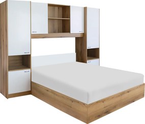 Ágy felépítménnyel, 160x200, fehér magasfényű HG, MILAGA
