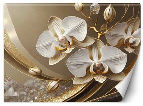 Fotótapéta, Arany orchidea virág 3D - 300x210