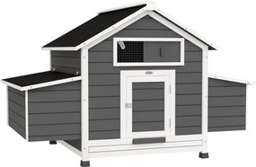 PawHut Kültéri Tyúkól Fa Tyúkól 2-4 Tyúknak 2 Tojófészekkel Leszedhető Tálcával Zsanéros Tetővel 150x100x96.5 cm Szürke és Fehér | Aosom