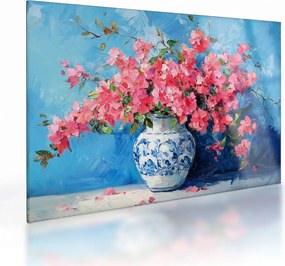 Üveg kép - Váza rózsaszín virágokkal (70x50 cm)