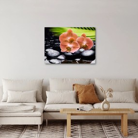 Kép - Narancssárga orchidea pálmalevelekkel (70x50 cm)