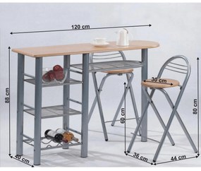 Étkezőgarnitúra, bárasztal + 2 db szék, 120x40 cm, BOXER