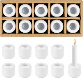 Kerámia gyertyatartó, 10 db-os szett 1,8cm lyukkal, fehér