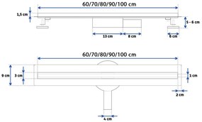 Rea Linear rozsdamentes acél lefolyó NEO SLIM BLACK PRO 70 cm 360°-os szifonnal, fekete, REA-G8901