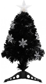 fekete száloptikás karácsonyfa LED-es hópelyhekkel 64 cm