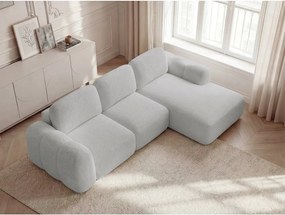 Világosszürke buklé kinyitható-tárolóhelyes sarokkanapé (jobb oldali-heverő résszel) Montaigne – Bobochic Paris