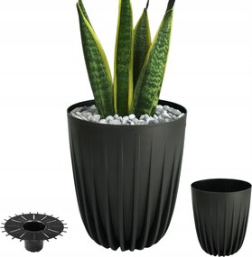 Kerti Kaspó 19CM-ES Betéttel Teraszra, Nappaliba, Fekete