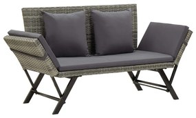 szürke polyrattan kerti pad párnával 176 cm