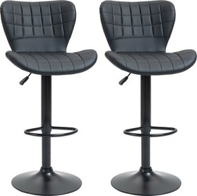HOMCOM 2 db Bárszék Készlet, Kárpitozott Bárszék Fém Váz, Hátpárnával, Magasságban Állítható Konyhai Székek Lábpihentetővel, 360° Forgószék, Fekete |