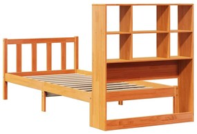 barna tömör fenyőfa könyvespolcos ágy matrac nélkül 90 x 190 cm