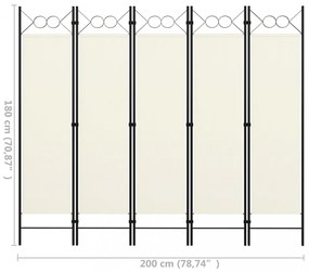 fehér 5 paneles paraván 200 x 180 cm