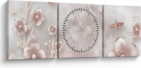 Kép - Rózsaszín virágok (órával) (90x30 cm)