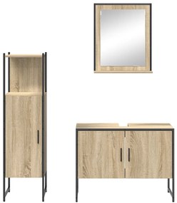 3 részes fürdőszoba bútor készlet Sonoma tölgy mérnökfából, Fürdőszoba tükör polccal Sonoma tölgy 50x12x60 cm mérnökfából