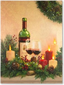 Falikép Gyertya borral  5 LED 30 x 40 cm