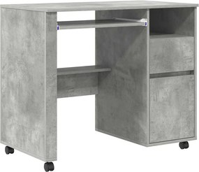 vidaXL Kerekes íróasztal fiókkal Beton Szürke 91 x 50 x 77 cm Faanyag