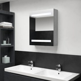 betonszürke LED-es tükrös fürdőszobaszekrény 50 x 14 x 60 cm