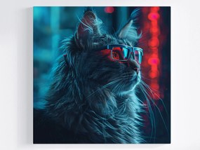 Canvas Macska Szemüveg Cyberpunk Nerd Techno Neon 80x80
