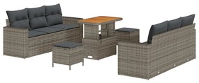 9 Pcs Kertibútor Szett Párnákkal Szürke Poli Rattan Akác, 3 Pcs Kert Étkező Szett Párnákkal Szürke Poli Rattan Akác