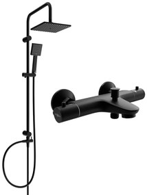 Mexen Tord fürdőzuhany garnitúra esőzuhannyal és fürdő termosztatikus csaptelep Nox, fekete, 77350200-70
