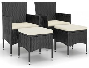 4 részes fekete kerti polyrattan szék- és zsámolyszett